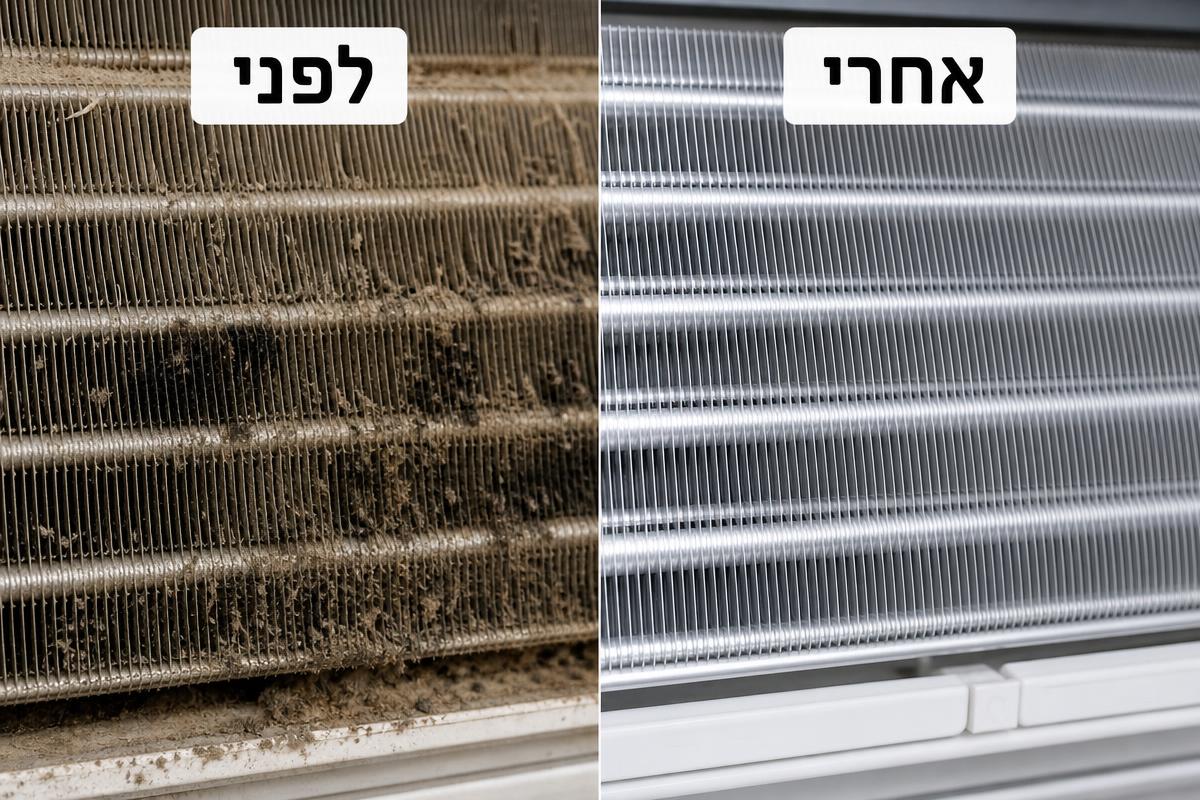 סוללת מזגן מלוכלכת לעומת סוללה נקייה